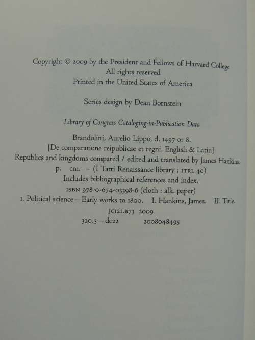 The I Tatti Renaissance Library - Republics And Kingdoms Compared - Aurelio Lippo Brandolini
