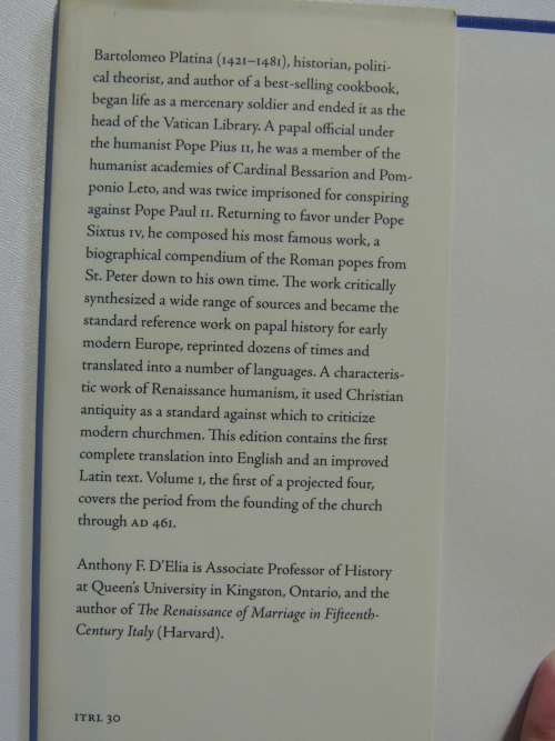 The I Tatti Renaissance Library - Lives Of The Popes Vol 1 - Antiquity - Bartolomeo Platina