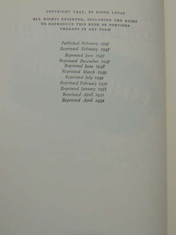 The Cordon Bleu Cookbook- Dione Lucas - Reprint 1952