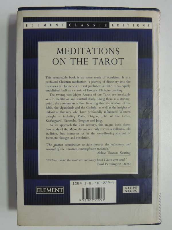 Meditations on the Tarot,  A Journey into Christian Hermeticism - Anon -  Rebound, with D/J