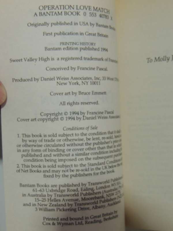 Sweet Valley High - Romance Trilogy -Operation Love Match No. 103Francine Pascal