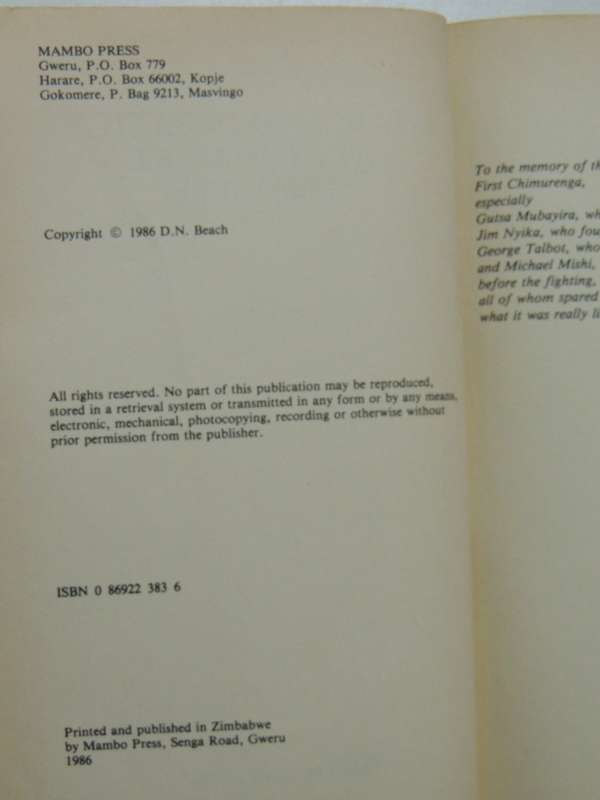 War And Politics In Zimbabwe 1840-1900  - D.N. Beach         VERY SCARCE