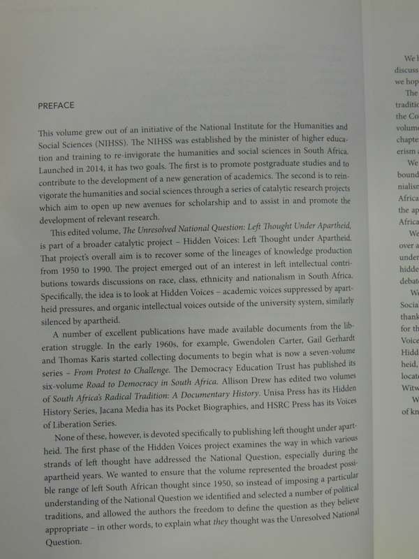 The Unresolved National Question,Left Thought Under Apartheid -eds. Edward Webster & Karin Pampallis