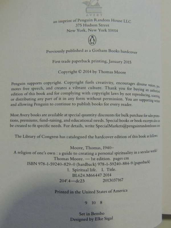 A Religion Of One`s Own, Guide To Creating A Personal Spirituality In A Secular World - Thomas Moore