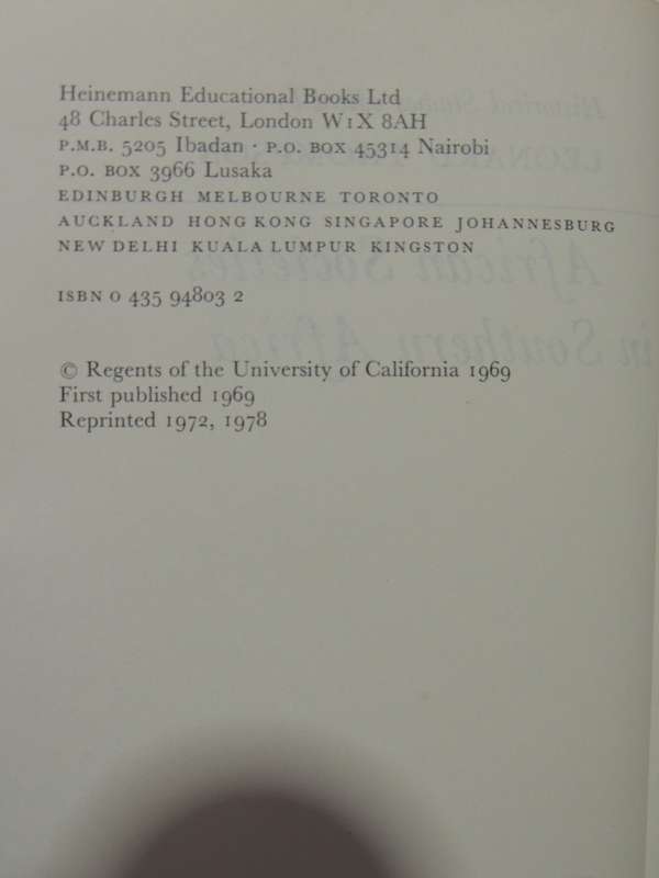 African Societies In Southern Africa - ed Leonard Thompson