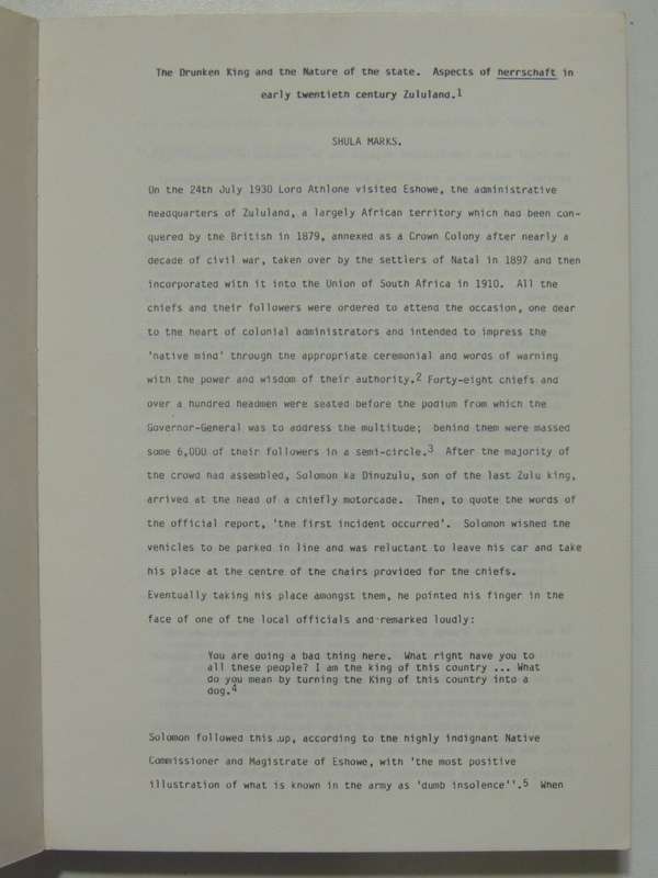 Conference on the History of Natal & Zululand, Papers University of Natal, Durban, July 1985