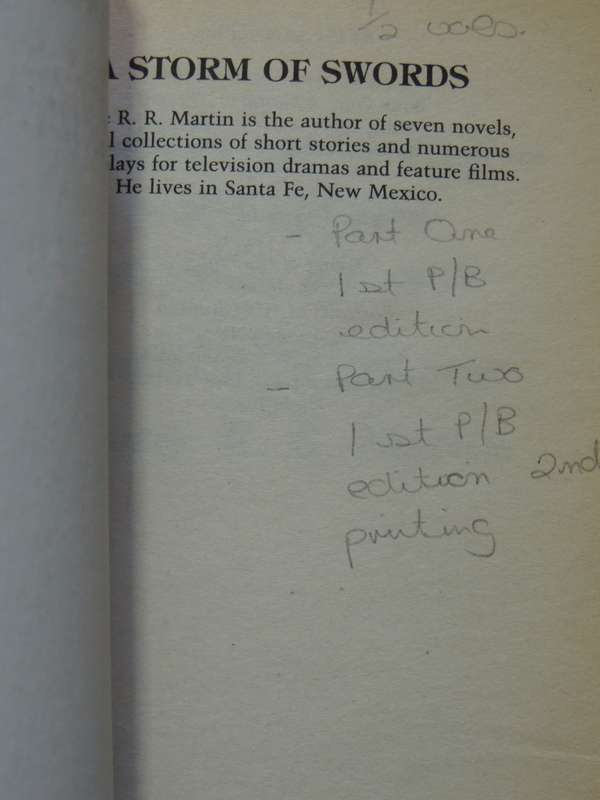 A Storm of Swords, Books 1 & 2, Steel and Snow, Blood & Gold George RR Martin   Part 1: 1st Paperbac