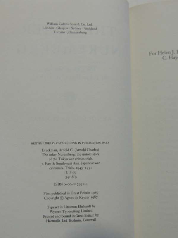 The Other Nuremberg - The Untold Story Of The Tokyo War Crime Trials  Harold C. Brackman