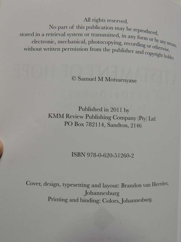 A Testament Of Hope - The Autobiography Of Dr Sam Motsuenyane -  Dr Sam Motsuenyane