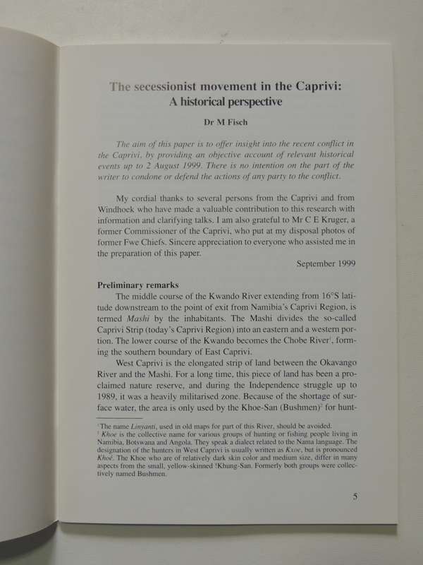 The Secessionist Movement In The Caprivi: A Historical Perspective - Maria Fisch
