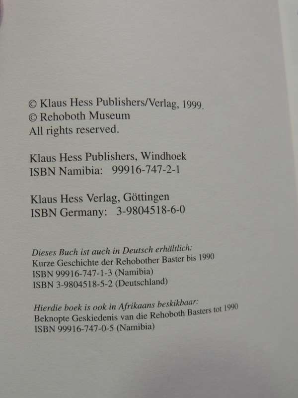 A Concise History of the Rehoboth Basters Until 1990 - Rudolf G. Britz,Hartmut Lang,Cornelia Limpri