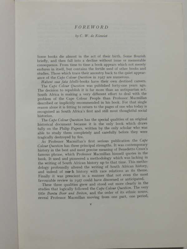 The Cape Colour Question - A Historical Survey - W.M. Macmillan