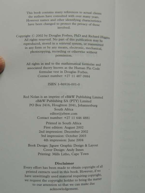 Human Pin Code, The Sacred Maths In Your Birth Date - (Inscribed D Forbes) Douglas Forbes, R Higgins