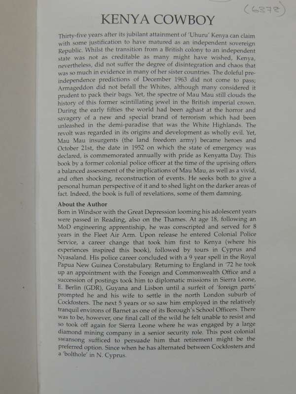 Kenya Cowboy, Police Officer`s Account of The Mau Mau Emergency - Peter Hewitt