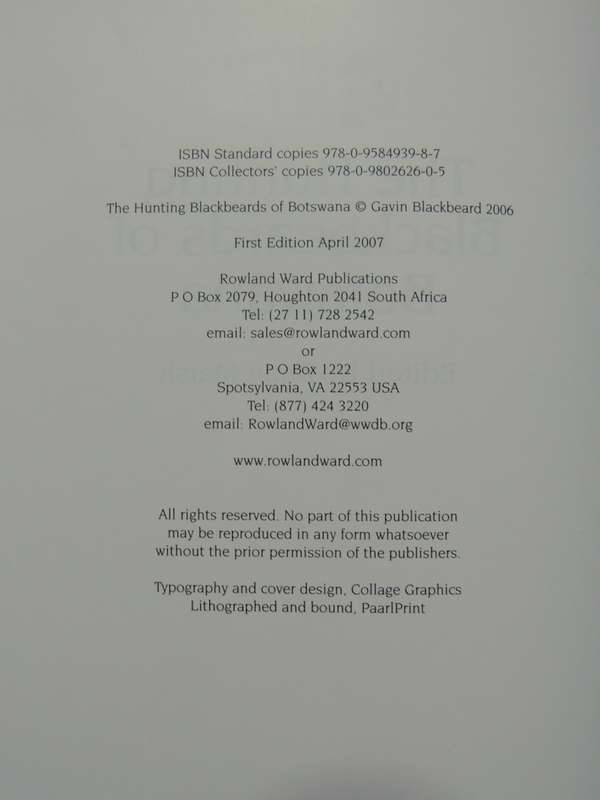 The Hunting Blackbeards Of Botswana - ed. Brian Marsh   Signed