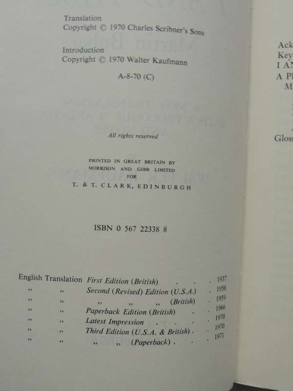 I And Thou (A New Translation, With A Prologue And Notes by Walter Kaufmann) - Martin Buber