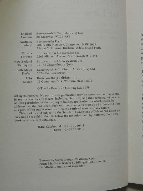 The Discipline of Law - The Rt Hon Lord Denning, Master of the Rolls    1979