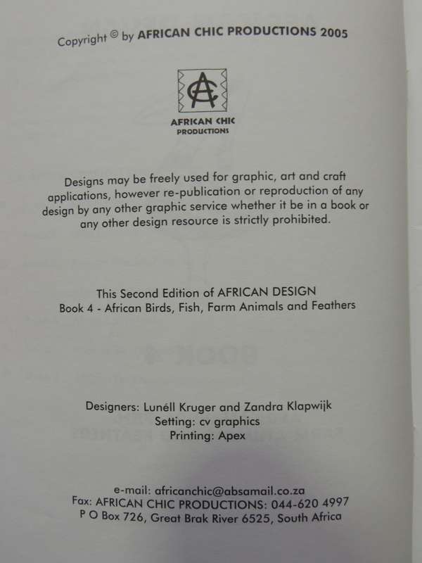 African Design - Book 4   African Birds, Fish, Farm Animals & Feather - Lunell Kruger, Zadra Klapwi