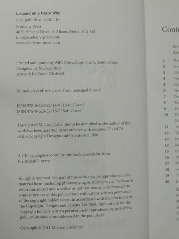 Leopard on a Razor Wire - Michael Callender   FIRST EDITION