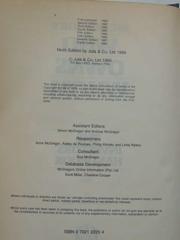 McGregors Who Owns Whom - 9th Edition 1989 -  Robin McGregor