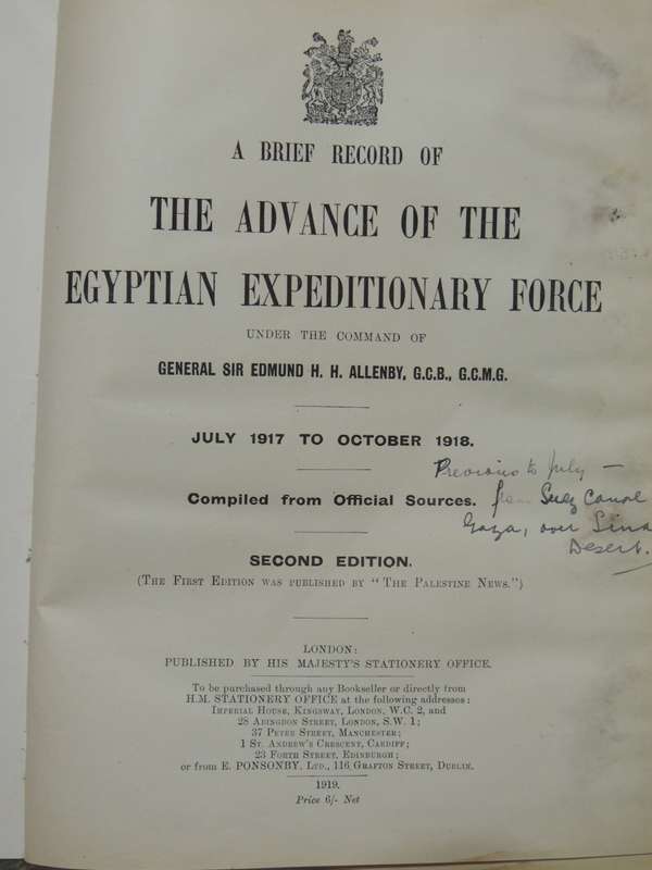 A Brief Record of the Advance of the Egyptian Expeditionary Force July 1917 to October 1918