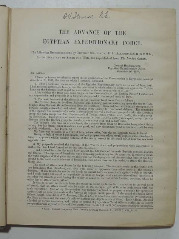 A Brief Record of the Advance of the Egyptian Expeditionary Force July 1917 to October 1918