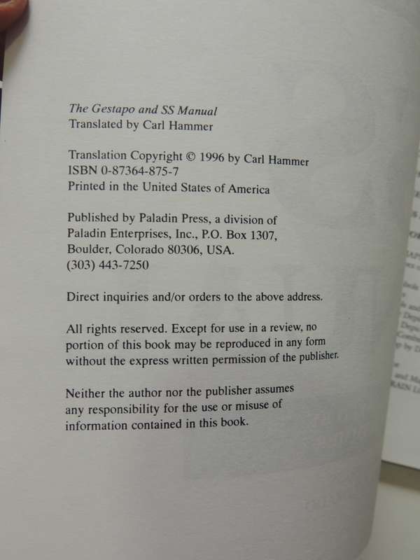 The Gestapo And SS Manual (Scarce)  Carl Hammer