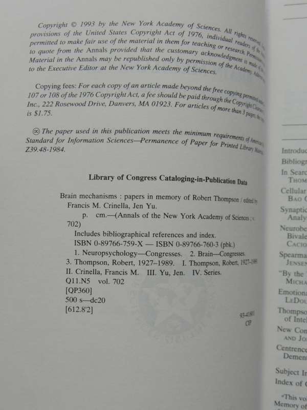 Brain Mechanics - Papers In The Memory Of Robert Thompsoned. Francis M. Crinella & Jen Yu