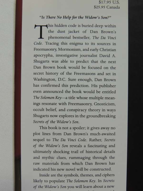 Secrets Of The Widow`s Son - The Mysteries Surrounding The Sequal To The Da Vinci Code - David Shug