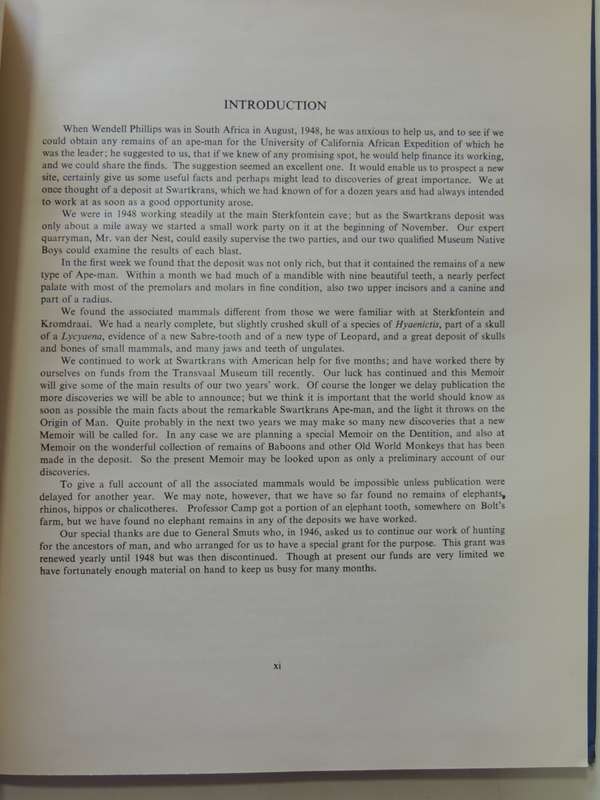 Swartkrans Ape-Man - Paranthropus Crassidens - Robert Broom F.R.S. & J.T. Robinson