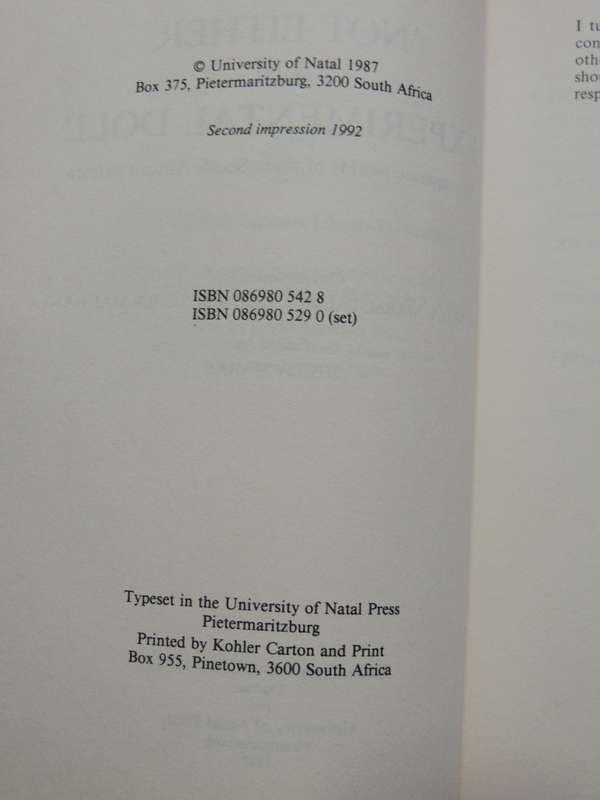 Not Either An Experimental Doll - The Separate Worlds Of Three South African Women - ed. Shula Marks