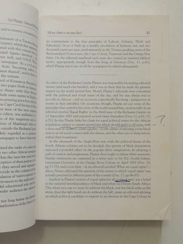 Sol Plaatje - Selected Writings - Ed. Brian Willan