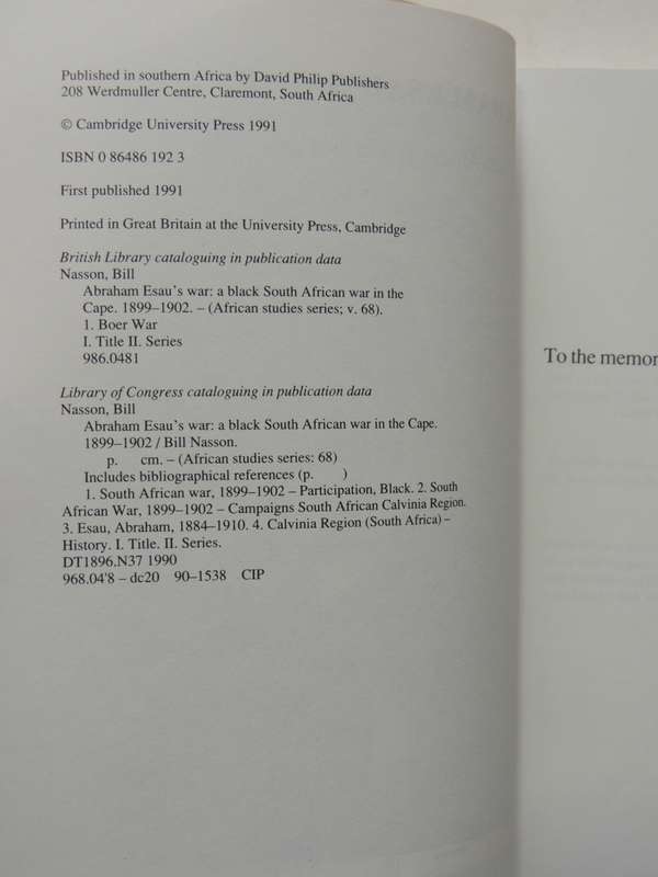 Abraham Esau`s War - A Black South African War In The Cape, 1899-1902 - Bill Nasson