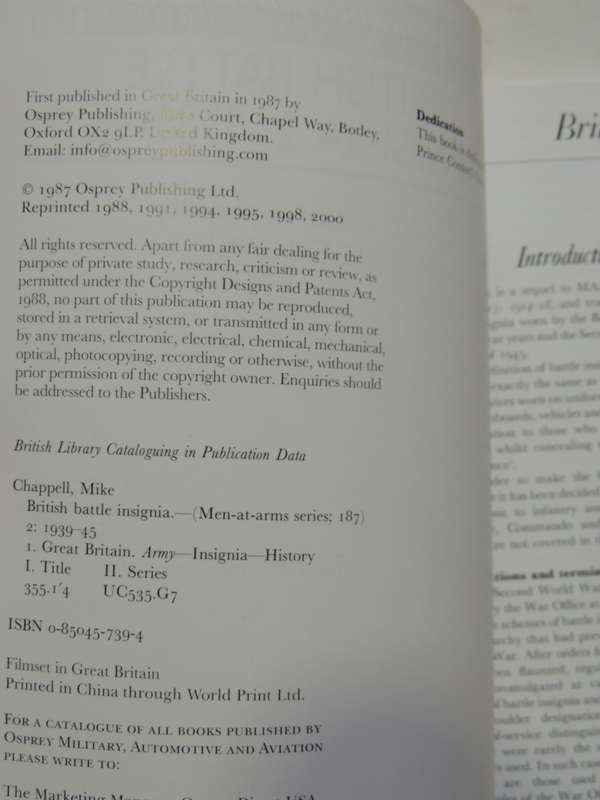 Osprey Men-At-Arms Series: British Battle Insignia 2 1939-45 Mike Chappell