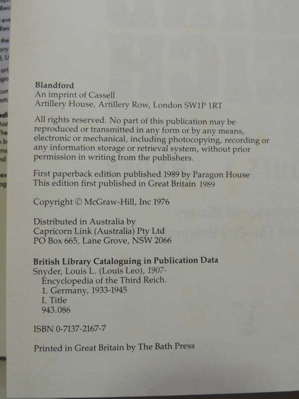 Encyclopedia Of The Third Reich - Dr Louis L. Snyder