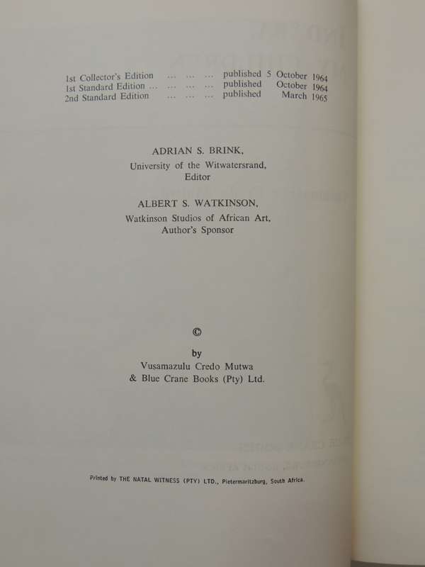 Indaba My Children  - Vusamazulu Credo Mutwa    2nd printing 1965