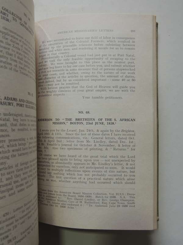Letters Of The American Missionaries 1835-1838 - Series I No. 31 - D.J. Kotze