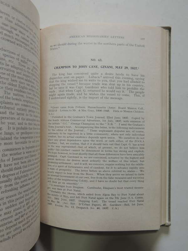 Letters Of The American Missionaries 1835-1838 - Series I No. 31 - D.J. Kotze
