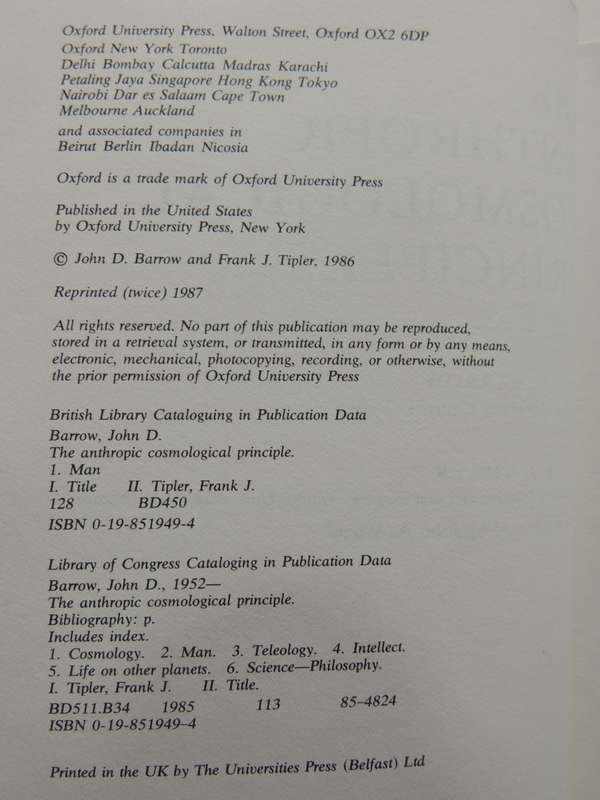 The Anthropic Cosmological Principle - John D. Barrow and Frank J. Tipler