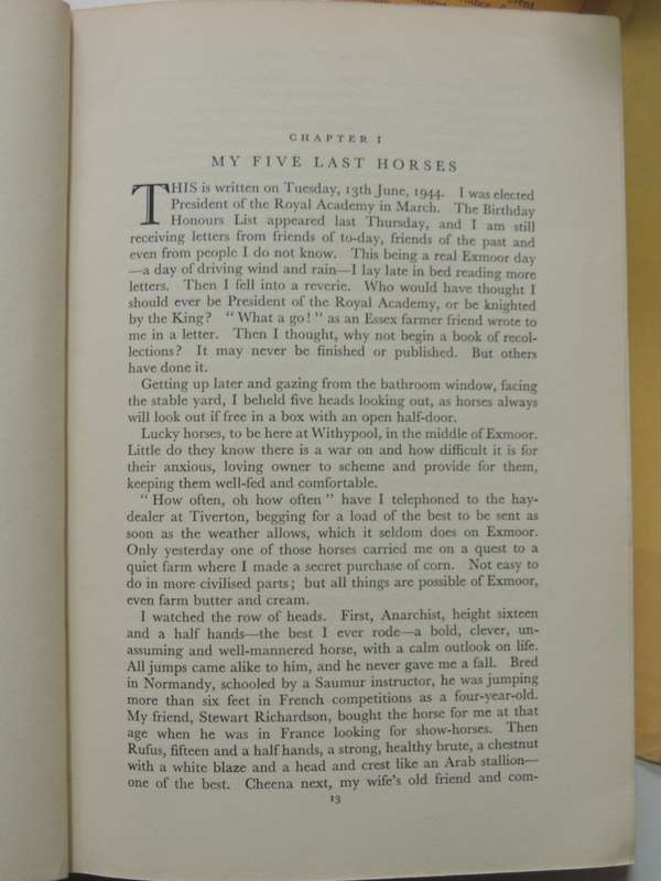 Sir Alfred Munnings 4 Vols, An Artists Life, The Second Burst,The Finish, Ballads & Poems Sir Alfred