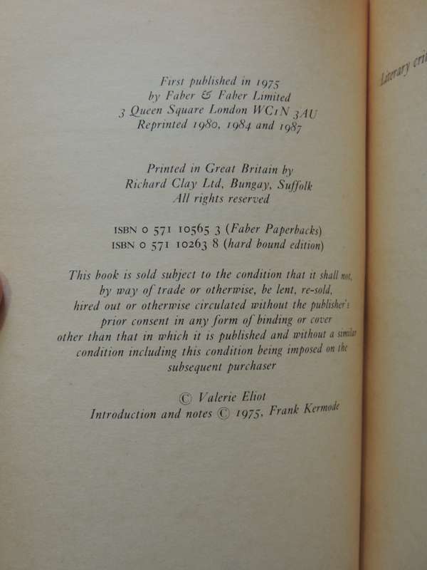Selected Prose Of T.S. Eliot - ed Frank Kermode