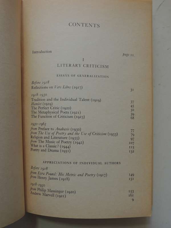 Selected Prose Of T.S. Eliot - ed Frank Kermode