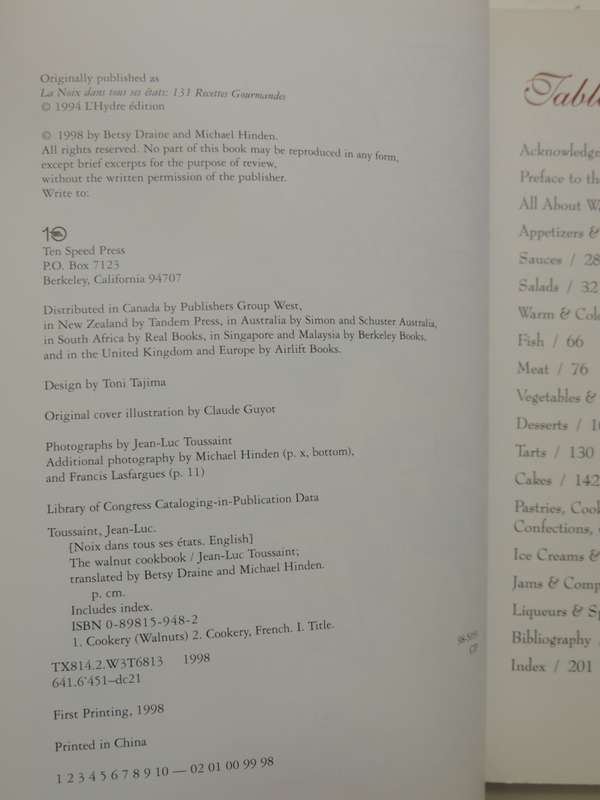 The Walnut Cookbook- Jean-Luc Toussaint, Betsy Draine, M Hinden