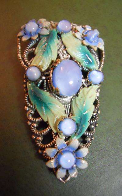Vintage Costume Jewellery Dress Clip - Enamel and Glass "Gems"