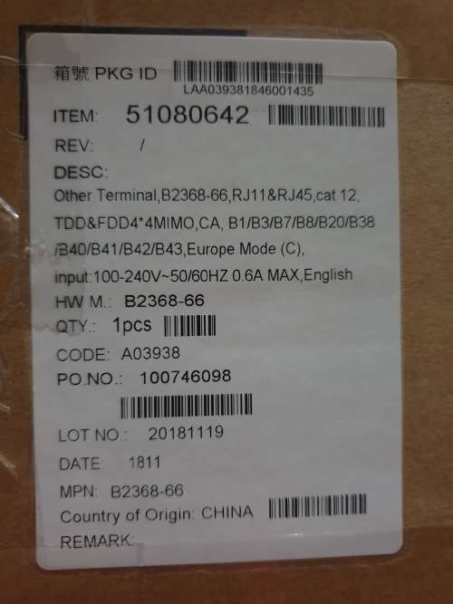 Huawei LTE Router + Omni-directional outdoor LTE antenna CPE (B2368-66)