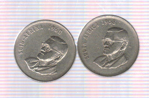 1968 BOTH THE AFRIKAANS AND ENGLISH 50 CENT COINS !!!