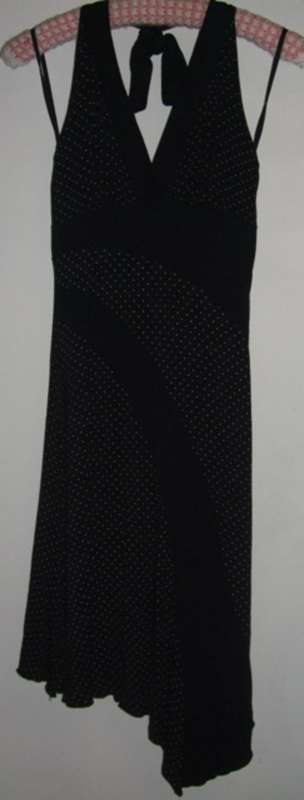 Sleeve-less Mid Lengh Black Dress with Small White Dots
