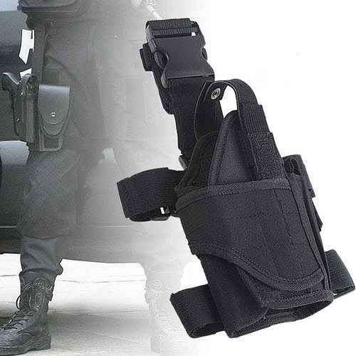 Universal Tactical Pistol Thigh Holster Black (With Magazine Pouch)   Information:  Made from High Density Nylon for a Sturdy and Durable Design Adjustable Straps for Comfortable Fit (With Belt-Strap to Keep it from Slipping Down) Open Design Allows a Comfortable Fit for Virtually Any Standard Modern Pistol Velcro Pistol Retention Strap to Fit Over Virtually Any Standard Modern Pistol Includes Integrated Magazine Pouch on Front to fit a Spare Magazine Suitable for: CZ75, CZ75 Shadow, CZ75D, FEG 9mm, FN HP 9mm, Beretta 92F, PX4 Storm and Other Pistols in the Same  S.A.S Cordura Tactical Thigh Holster  Made from Durable Cordura. **Very popular amongst SAP police men and women as well as tactical units** Fits all sizes.  ADVANTAGES 1. Makes running with your weapon in this holster very easy. 2. Quick draw - Easy to reach. 3. Very comfortable especially in a sitting position. 4. Adjustable retainer strap to fit your pistol perfectly and securely. 5. Quick to attach to your belt and thigh - Fits all sizes.  NB: This is our TOP seller to SA Police men and women. Also available for left handed users.  This holster is also popular for use with most CO2 Pistols. S.A.S Cordura Tactical Thigh Holster (Fits all Semi-Auto Pistols) co2 gas bb gun handgun firearm weapon sword katana security defense soldier sandf