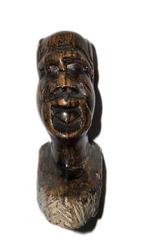 Traditional Medium-Sized Hand-Crafted Stone Head of an African Man (10.3cm Tall)