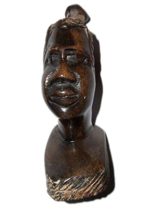 Traditional Medium-Sized Hand-Crafted Stone Head of an African Woman (11.2cm Tall)